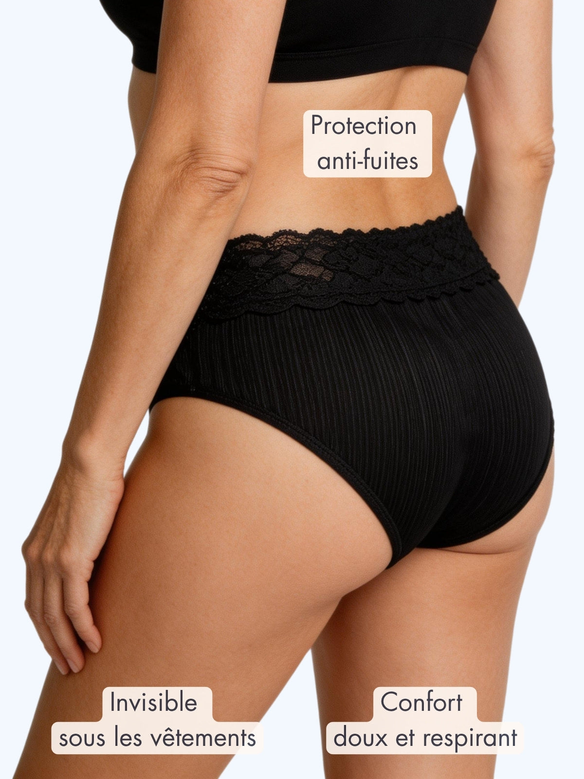Culotte Laura taille haute dentelle d’incontinence